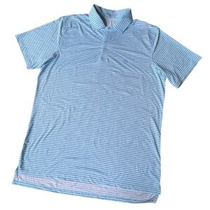 B Draddy Sport Polo Golf Shirt, Robins Egg Blue Stripe, Large